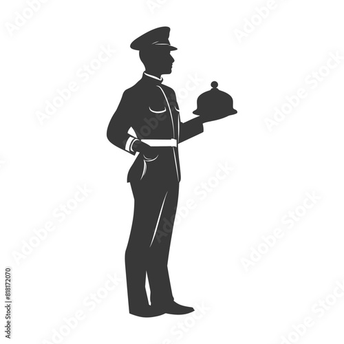 silhouette bellboy hotel in action full body black color only