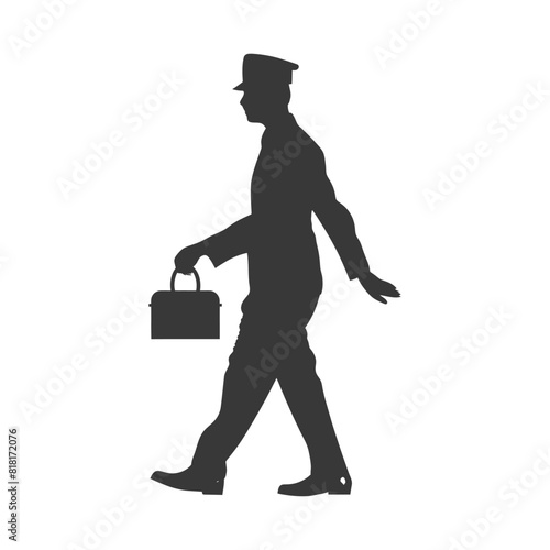 silhouette bellboy hotel in action full body black color only