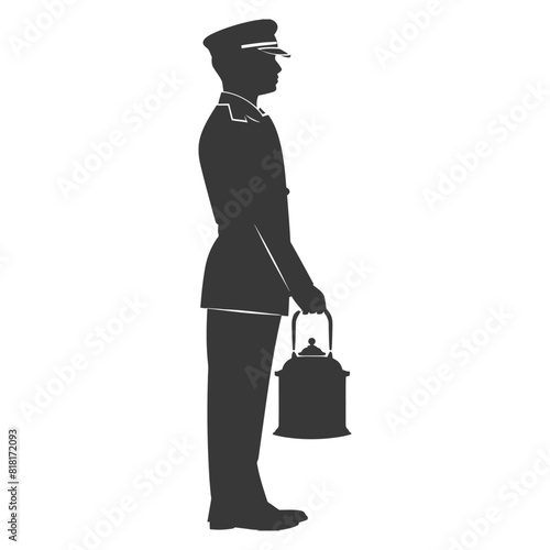 silhouette bellboy hotel in action full body black color only