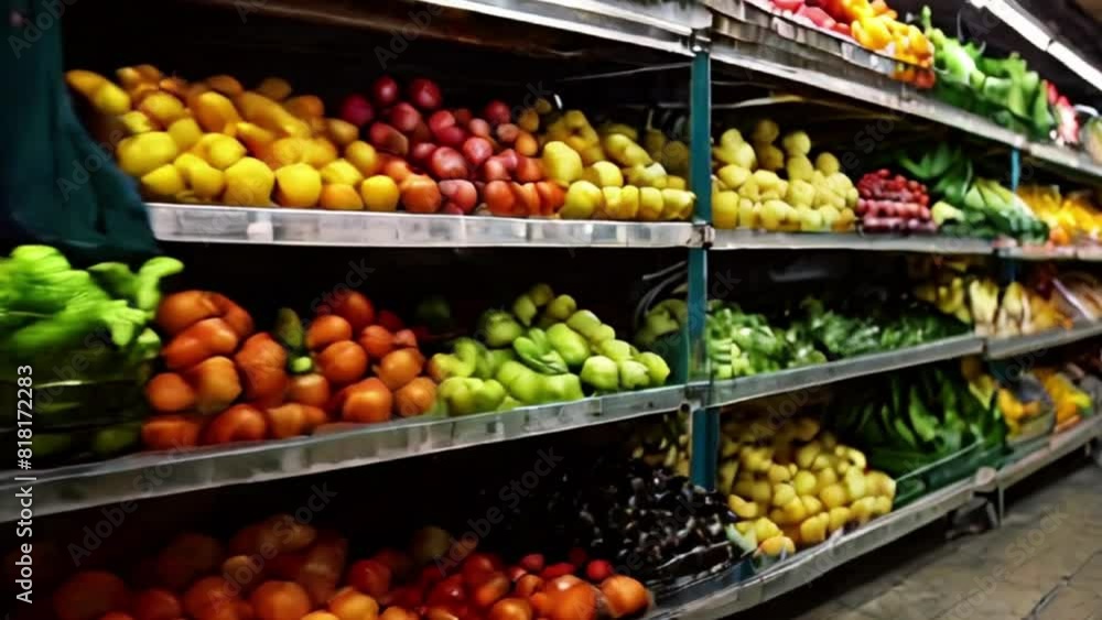 Fresh Produce Display in a Grocery Store with Colorful Vegetables and Fruits Fresh Produce Display in a Grocery Store with Colorful Vegetables and Fruits