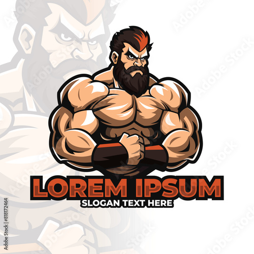 Muscle gym logo design, monochrome fitness emblems, Muscular logo illustration with shield shape