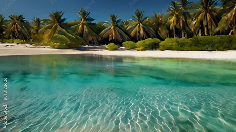 Tranquil Tropical Beach with Crystal Clear Water and Palm Trees Tranquil Tropical Beach with Crystal Clear Water and Palm Trees