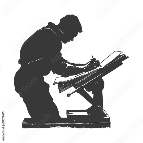 silhouette bookbinding in action full body black color only