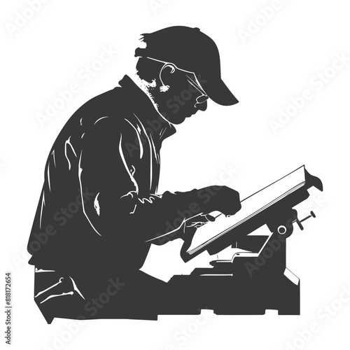 silhouette bookbinding in action full body black color only