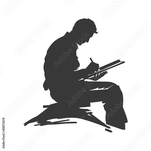 silhouette bookbinding in action full body black color only