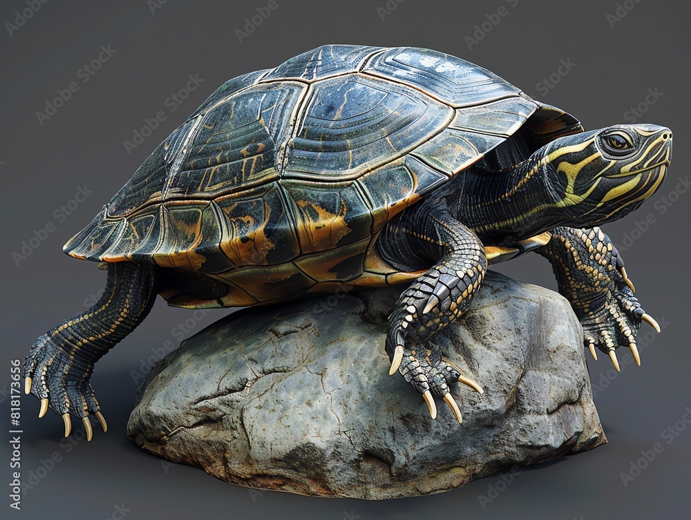 Obraz premium Design a digital CG 3D representation of a Map turtle from the side
