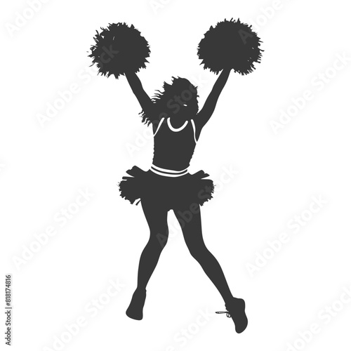 silhouette cheerleader in action full body black color only