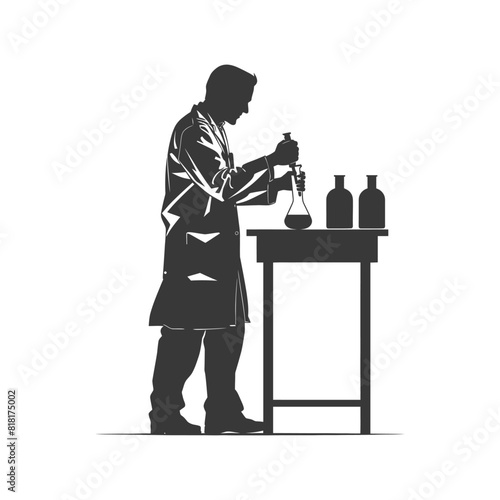 silhouette chemist in action full body black color only