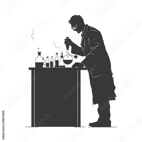 silhouette chemist in action full body black color only