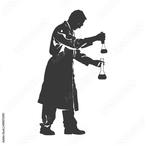 silhouette chemist in action full body black color only