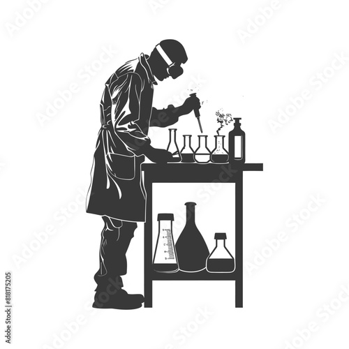 silhouette chemist in action full body black color only