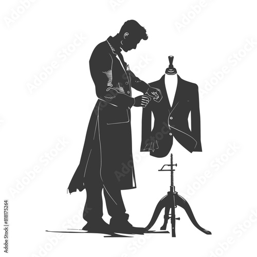 silhouette clothes tailor in action full body black color only