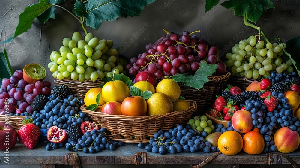 Craft an image showcasing the abundance of juicy fruits Craft an image showcasing the abundance of juicy fruits