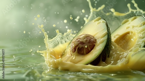 Avocado cut in half drop on liquid The liquid spreads out beautifully. 