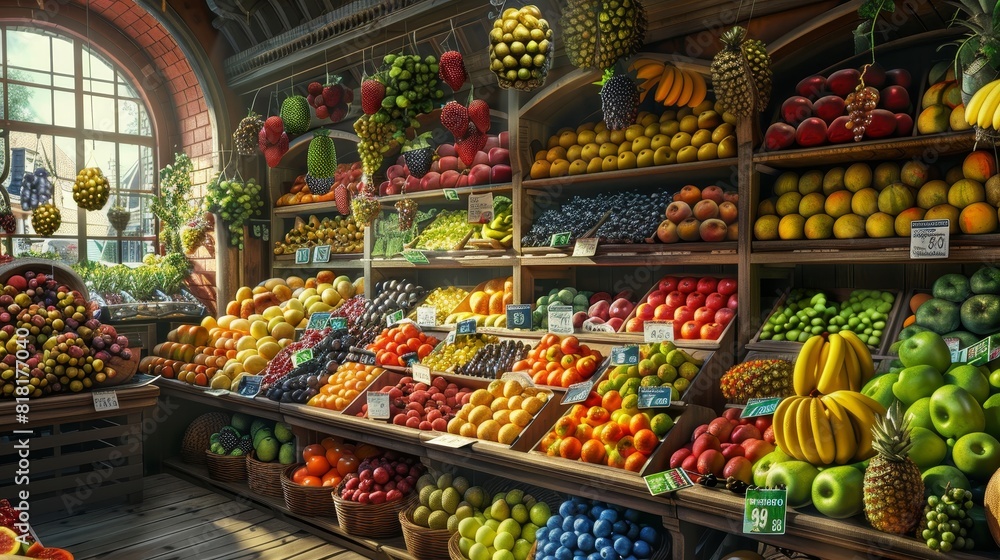 Fototapeta premium Generate a visual narrative of a bustling fruit store