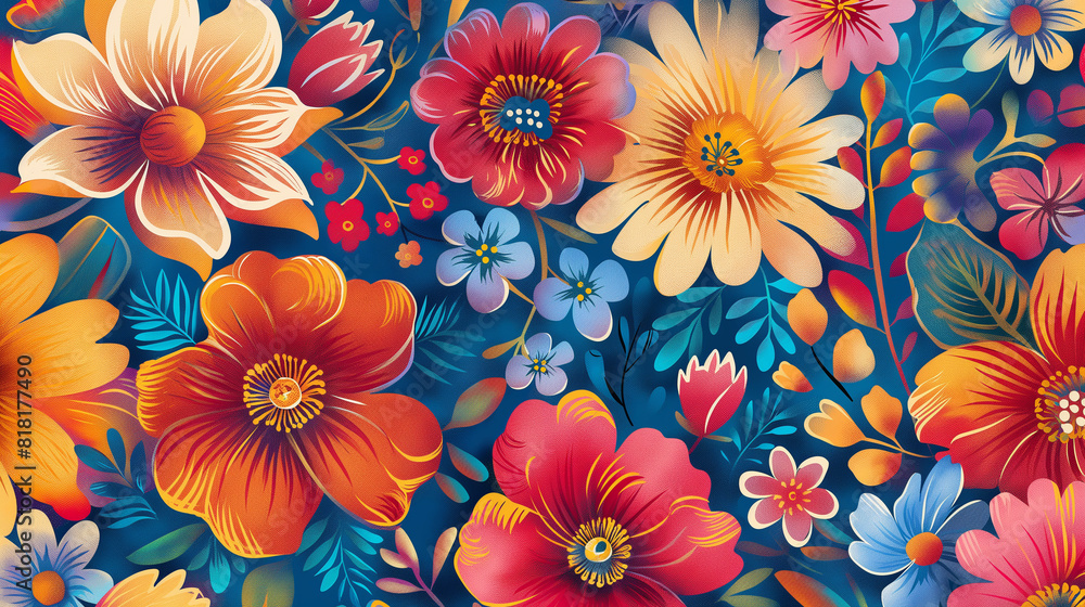 An illustration of a floral pattern, inspired by traditional textile designs, hd, with copy space