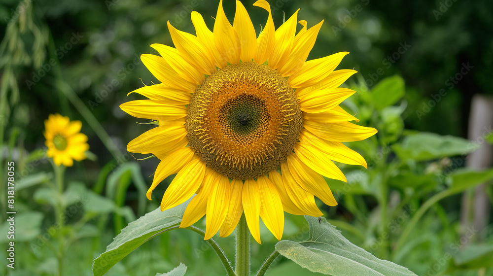 A close-up of a sunflower, capturing its large and cheerful bloom, hd, with copy space A close-up of a sunflower, capturing its large and cheerful bloom, hd, with copy space