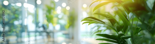 business background glass blurred  green plants  Co working space