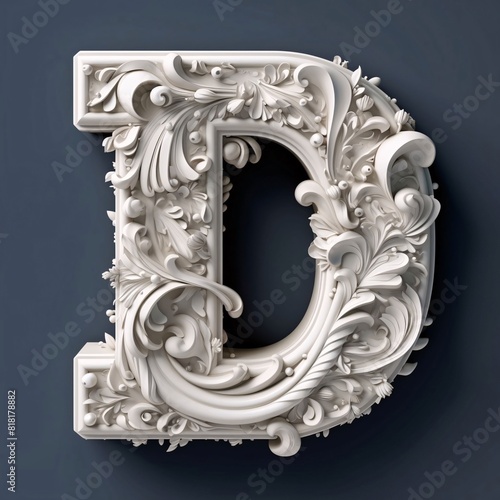 Classic 3d capital letter D in the style of Baroque. Computer generated 3D photo rendering. © Hawk