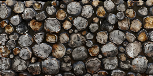 Stacked Logs of Firewood Background  Rustic Warmth  Stacked Firewood Logs Background - Ai Generated