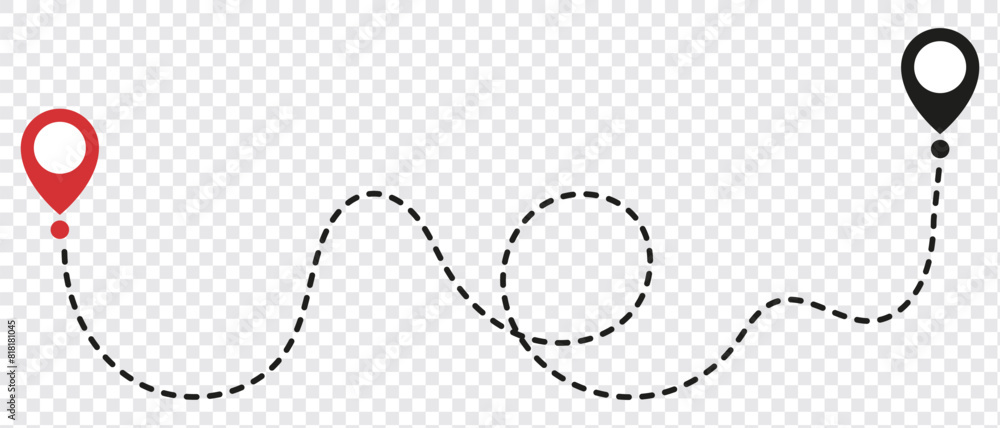 Route icon - two points with dotted path and location pin. Route location icon two pin sign and dotted line. Travel vector icon. Travel from start point and dotted line . vector illustration. eps 10. Route icon - two points with dotted path and location pin. Route location icon two pin sign and dotted line. Travel vector icon. Travel from start point and dotted line . vector illustration. eps 10.
