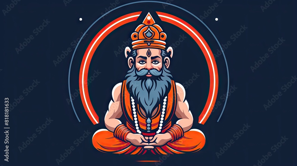 Colorful Vector Illustration of Lord Hanuman in a Meditative Pose Representing Hinduism and Spirituality