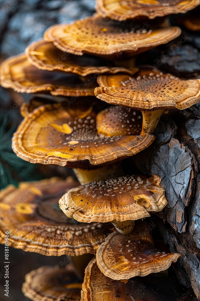 A close up of mushrooms growing on a tree. A close up of mushrooms growing on a tree.
