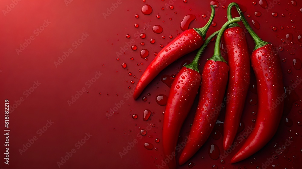 Red chili peppers on a red background. Red chili peppers on a red background.