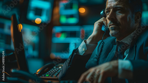 Professional Trader Making a High Stakes Deal Over the Phone, Emphasizing Communication and Negotiation Skills in Trading Photo Realistic Concept