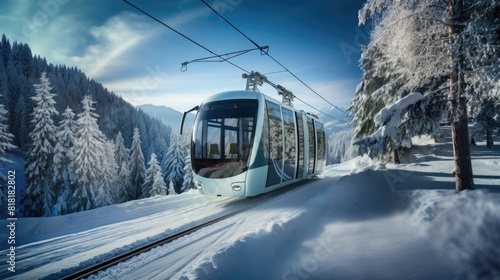 Modern Ski Lift Gondola in a Snowy Mountain Landscape on a Clear Day