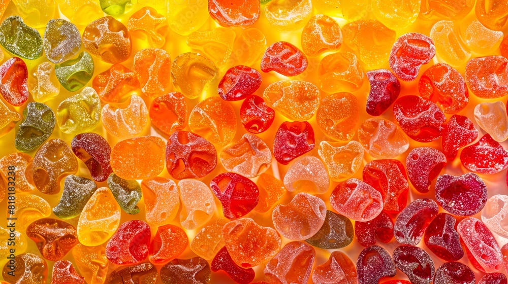 A close up of colorful gummy candy. A close up of colorful gummy candy.