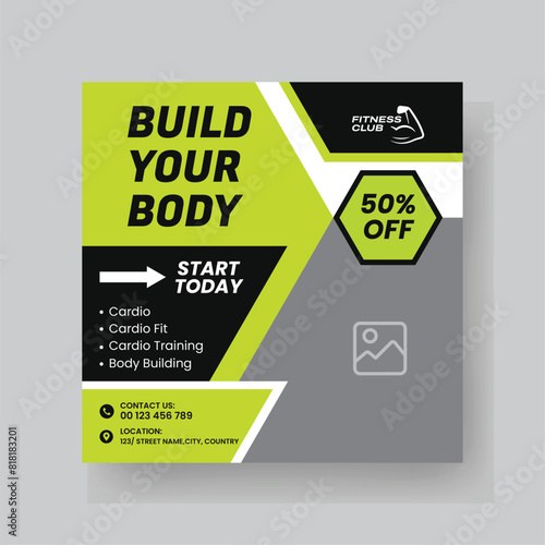 Gym and fitness social media post template design.