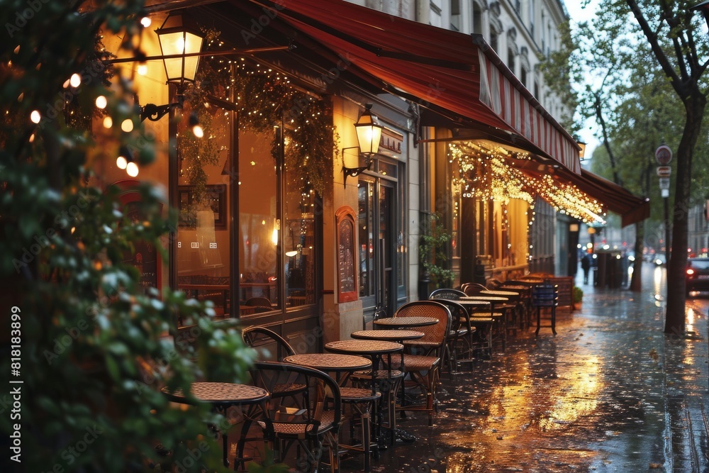 A dreamy cafe on a rainy day, Ai generated