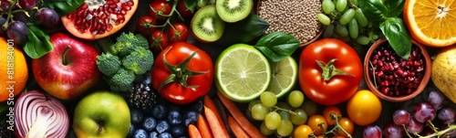 Many different fruits and vegetables that are together, food background  photo
