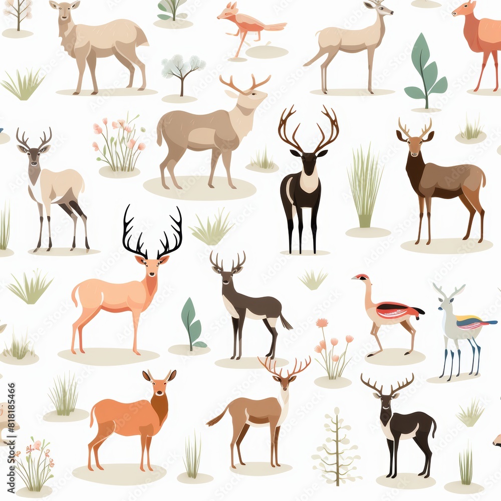 High-quality seamless night pastel animal pattern on white background illustration for stock High-quality seamless night pastel animal pattern on white background illustration for stock