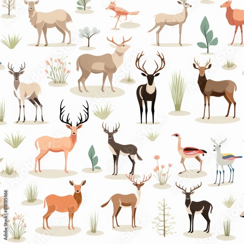 High-quality seamless night pastel animal pattern on white background illustration for stock