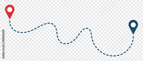 Route icon - two points with dotted path and location pin. Route location icon two pin sign and dotted line. Travel vector icon. Travel from start point and dotted line . vector illustration. eps 10.