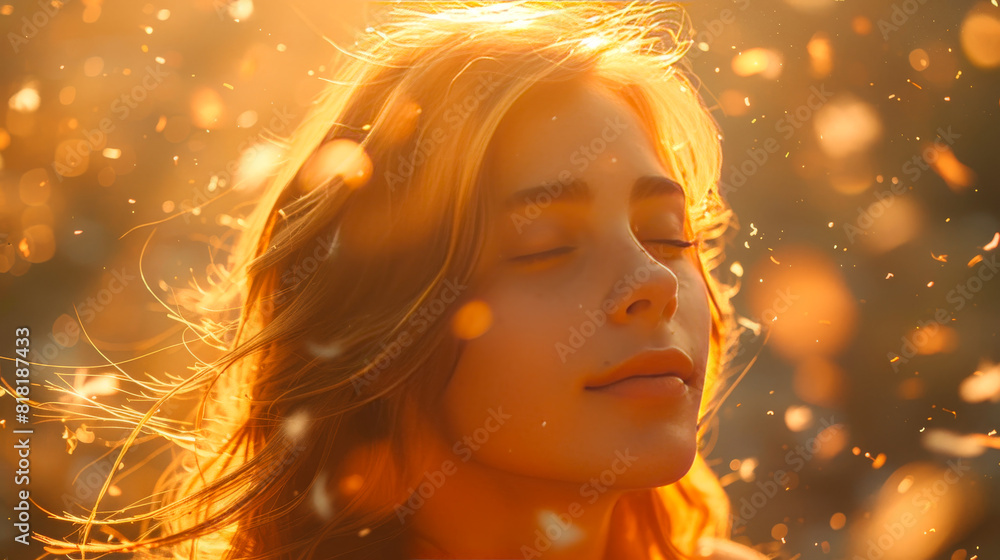 Woman Taking a Deep Breath in Beautiful Morning Nature Woman Taking a Deep Breath in Beautiful Morning Nature