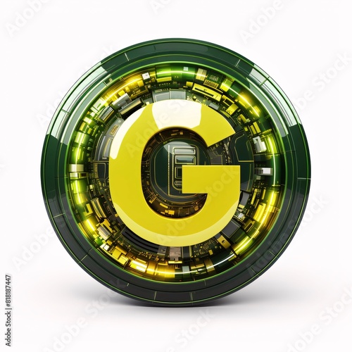 3d yellow letter g on a white background. 3d rendering