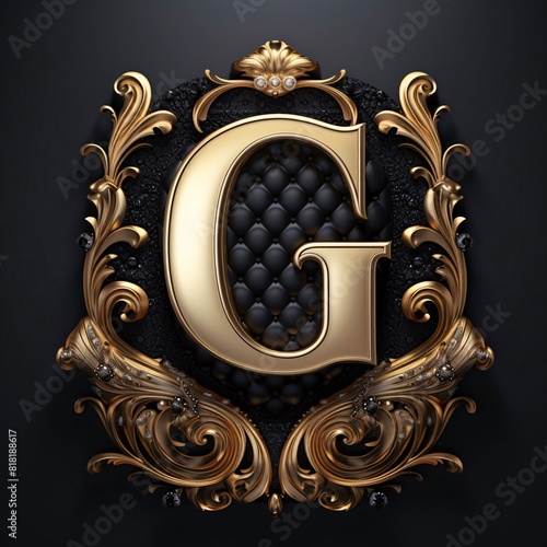 Vector golden monogram with precious stones. Letter G in the style of Baroque. photo