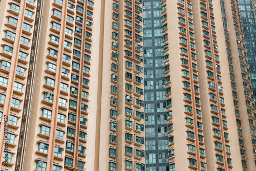 Exterior of the apartment building in Hong Kong city © leungchopan