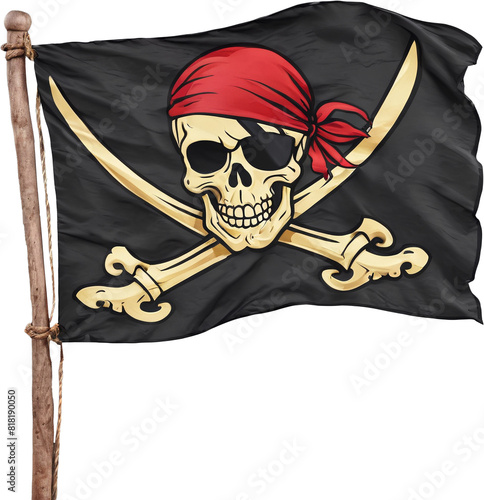 A pirate flag highlighted on a transparent background. Jolly Roger, pirate flag. photo