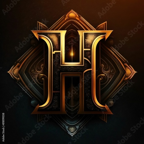 Luxury golden letter H on black background. 3D rendering photo