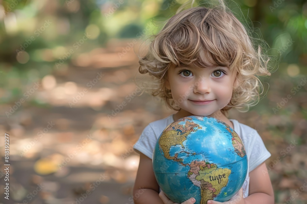Fototapeta premium A child holding a globe, symbolizing hope for the future