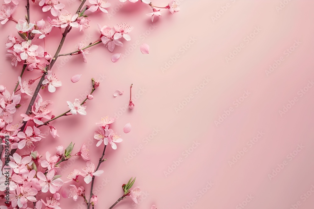 Elegant pink cherry blossoms spread over subtle backdrop. Perfect for spring designs. Floral softness captured. Serene nature scene. Generative AI Elegant pink cherry blossoms spread over subtle backdrop. Perfect for spring designs. Floral softness captured. Serene nature scene. Generative AI