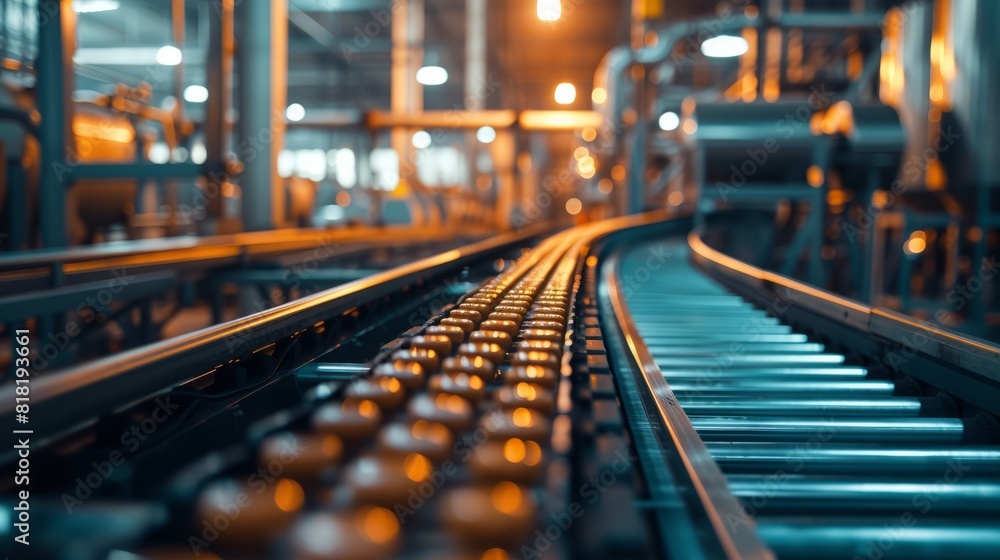Close up factory roller system for transfers, detailed system of conveyor Close up factory roller system for transfers, detailed system of conveyor