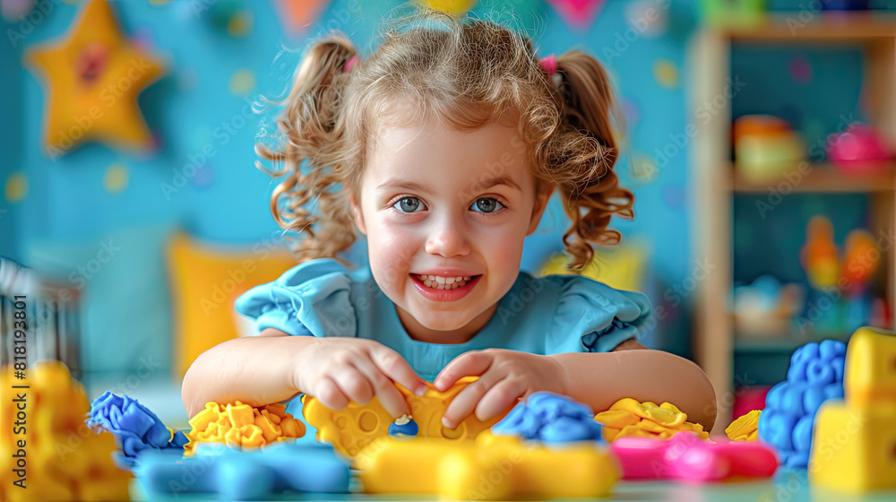 Toddler child playing with modeling compound set at home. Kid early development, creative play.Generative AI Toddler child playing with modeling compound set at home. Kid early development, creative play.Generative AI