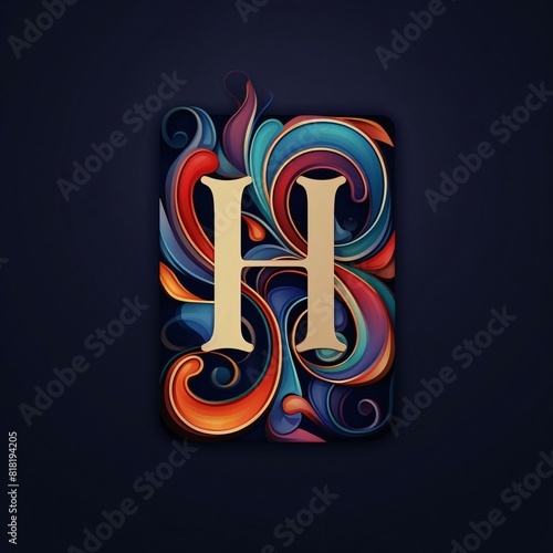 Alphabet letter H with colorful swirls. Vector typography.