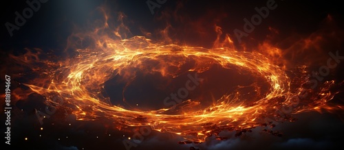 Fiery circle with smoke and fire in the dark