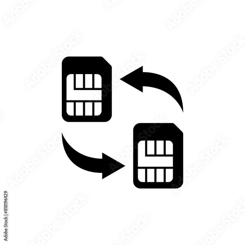 A simple icon depicting the transfer or migration of data between two SIM cards, representing connectivity, compatibility, and mobility.